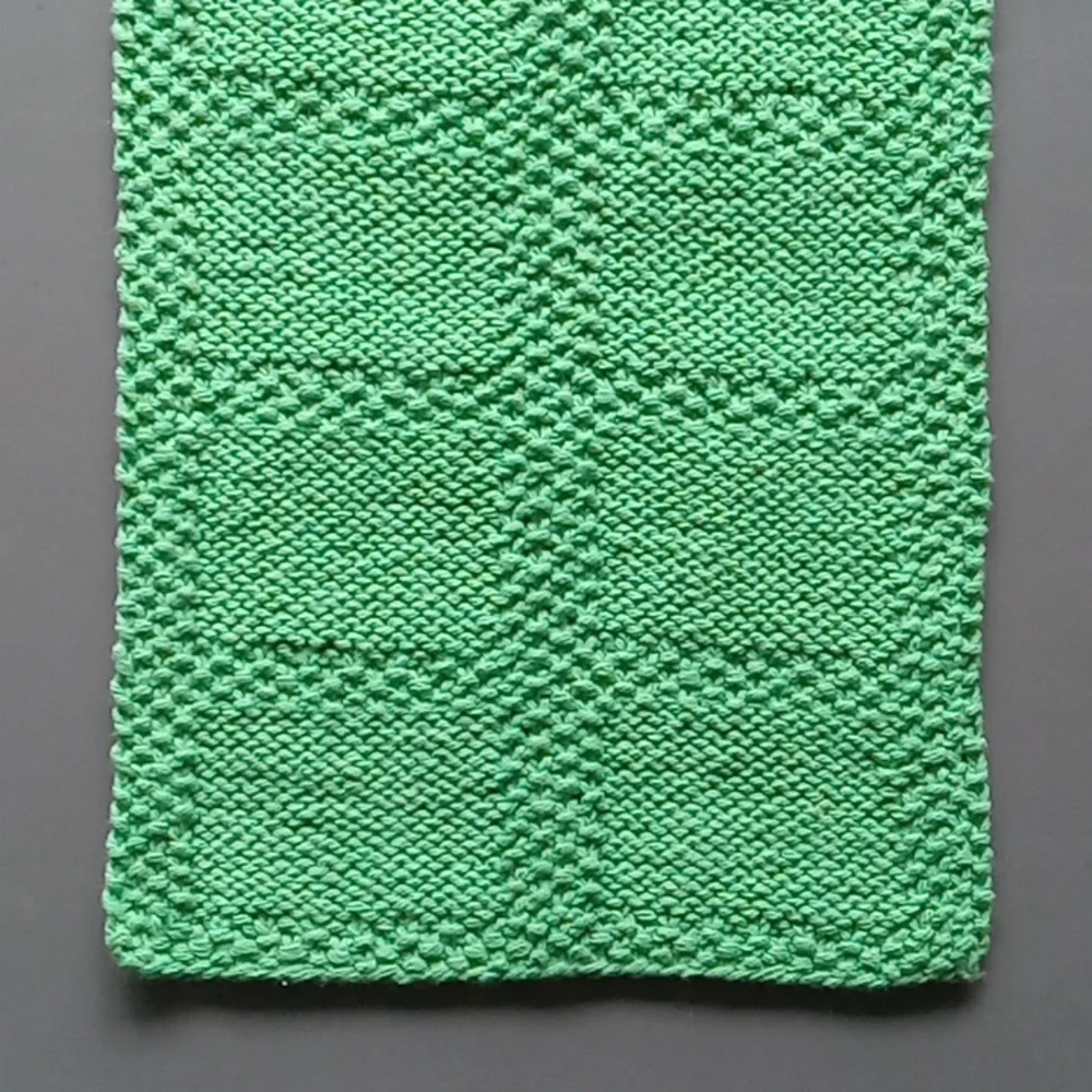 Hand Crafted Handknit Grass Green Textured Windowpane Design Hand Towel